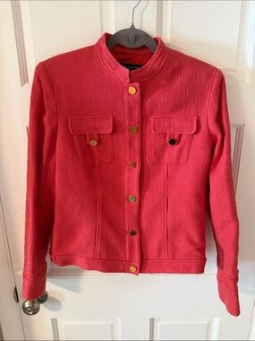 Jones New York Military Style Coral-Pink Textured Jacket Gold Buttons Small